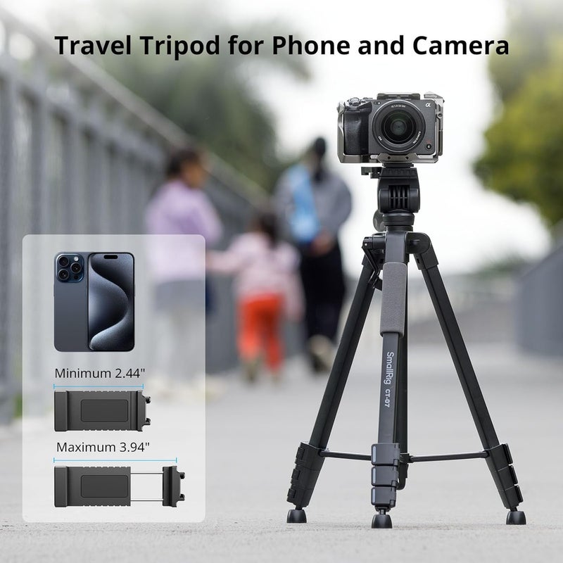 SMALLRIG CT-07 Aluminum Camera Tripod Stand, 63.4" Travel Tripod for iPhone and Cameras, Phone Tripods with Quick-Switch Vertical/Horizontal Mount, Adjustable Angles & Max. 4kg Load - Image 4